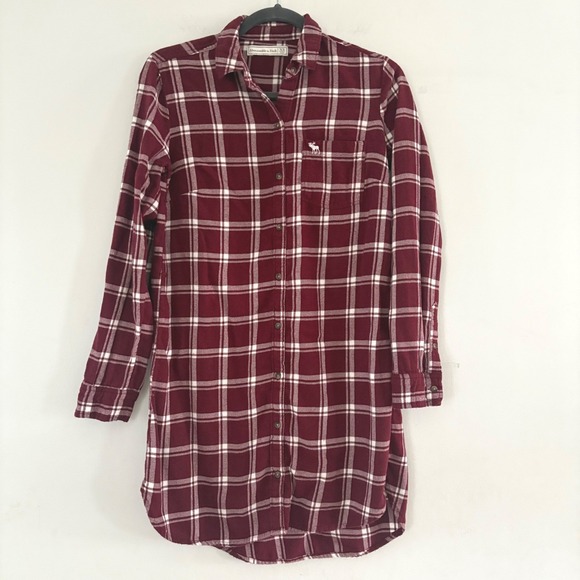 Abercrombie & Fitch Dresses & Skirts - Y2K‎ Abercrombie & Fitch Women XS Flannel Shirt Dress Burgundy Plaid Long Sleeve